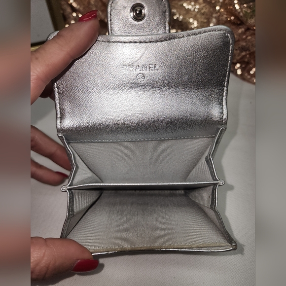 Authentic Chanel Silver Compact Wallet With Box, Dust Bag And Unbranded Chain - Picture 13 of 16